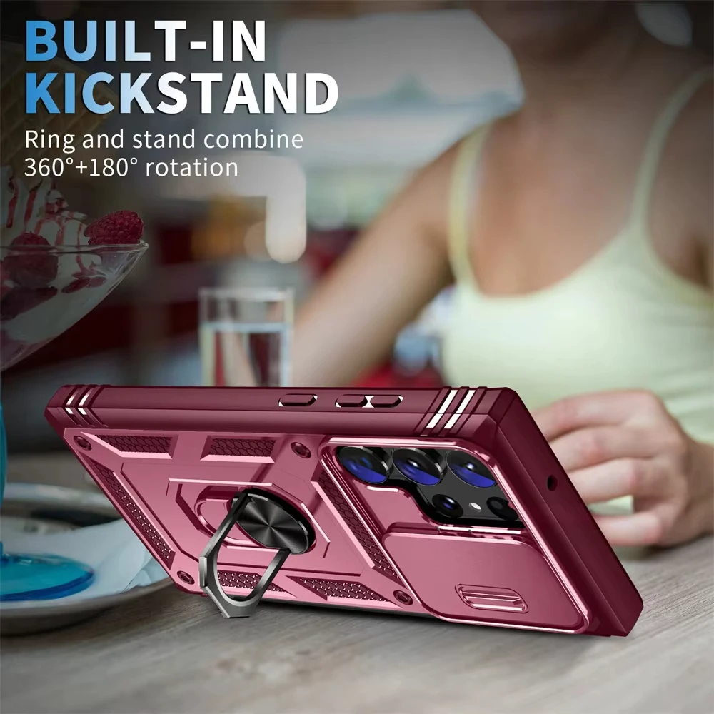 360° Rotating Armor Phone Case with Camera Slide and Military-Grade Protection