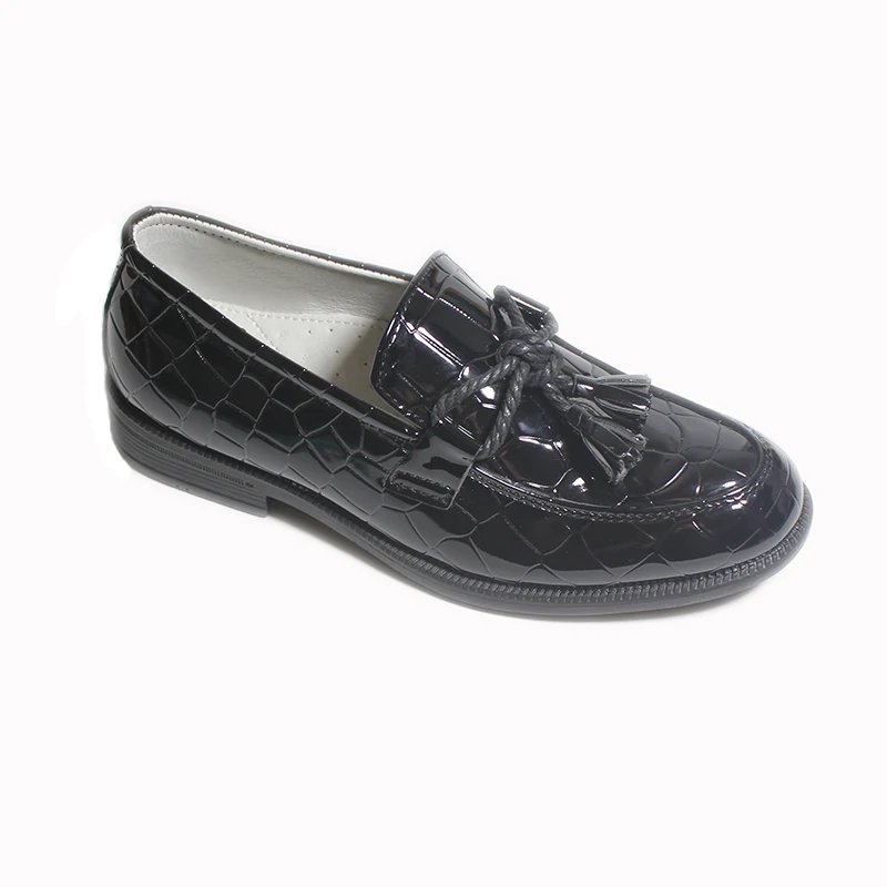 High Quality Boys Formal Shoes Crocodile Print Leather Loafers Solid Anti-slip Kids Moccasins Black Tassel Slip On Children Shoe