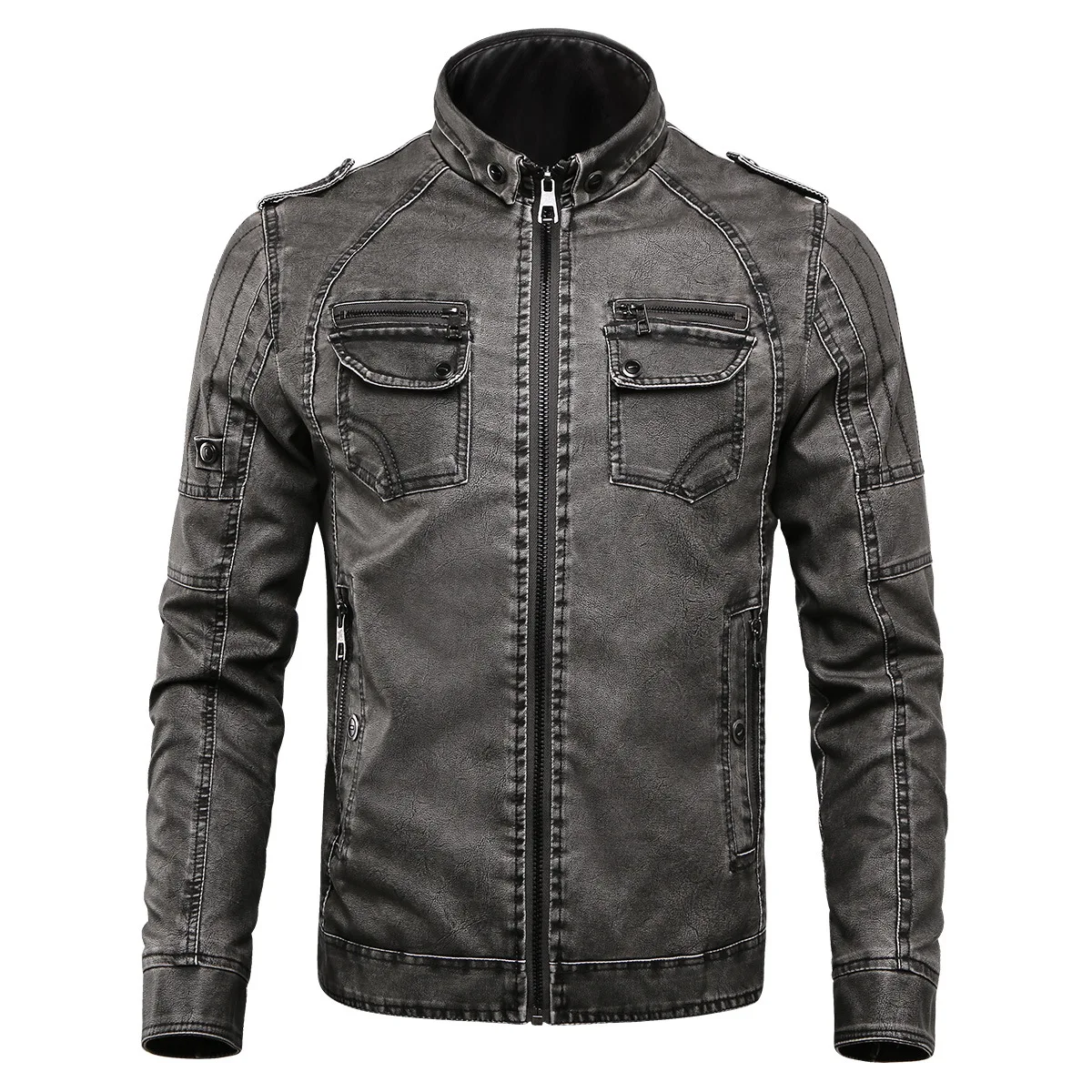 

Men's American Style Leather Fleece Washed Leather Jacket