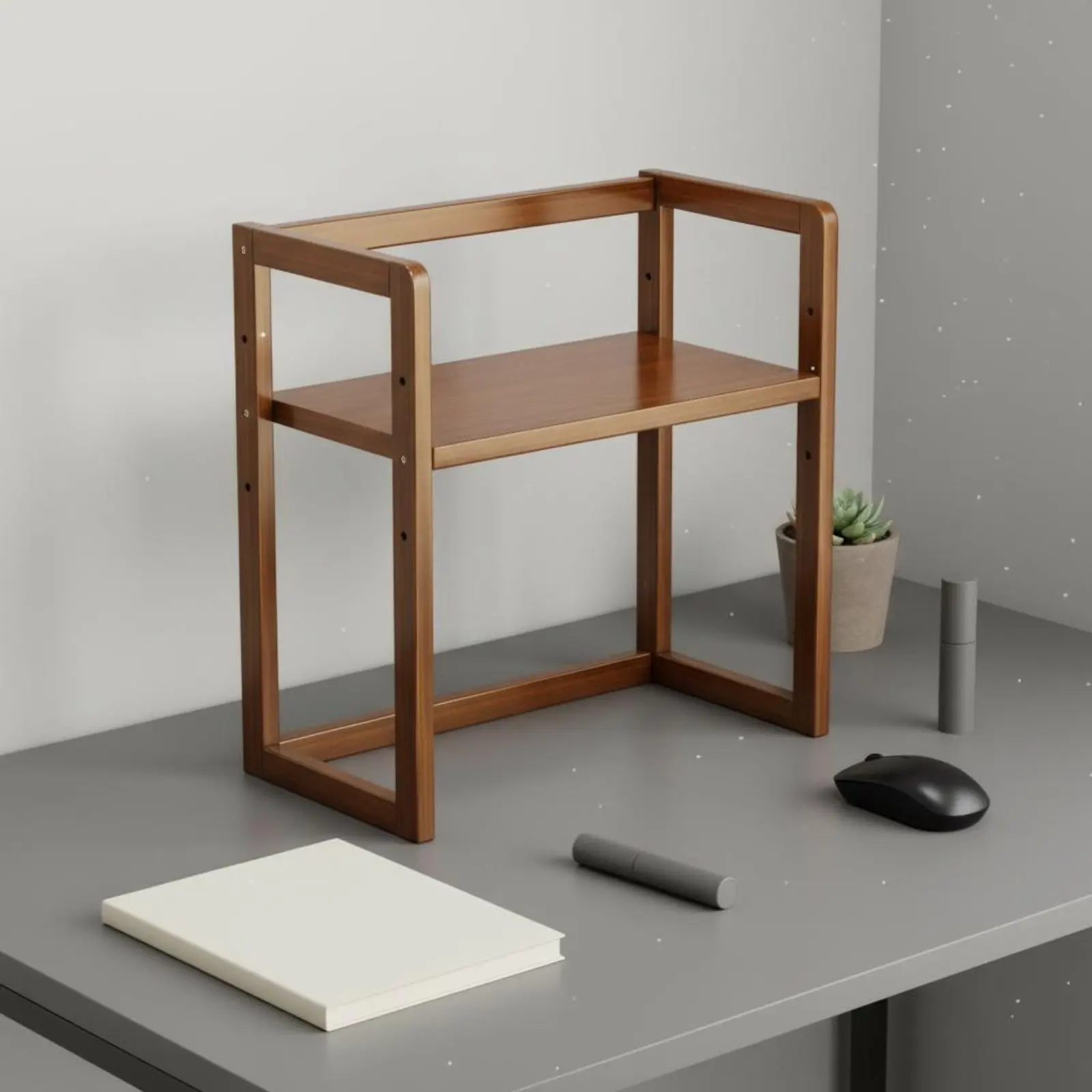 다층형 수납랙 견고한 2단 책상 선반 2단 나무 정리대 미끄럼 방지 테두리 디자인 나무 머그컵 랙