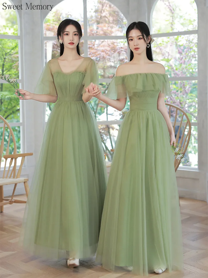 Vestidos de dama de honor verde A95 A la moda para mujer, vestidos largos  elegantes de tul rosa, vestidos de fiesta de boda para invitados y  graduación - AliExpress
