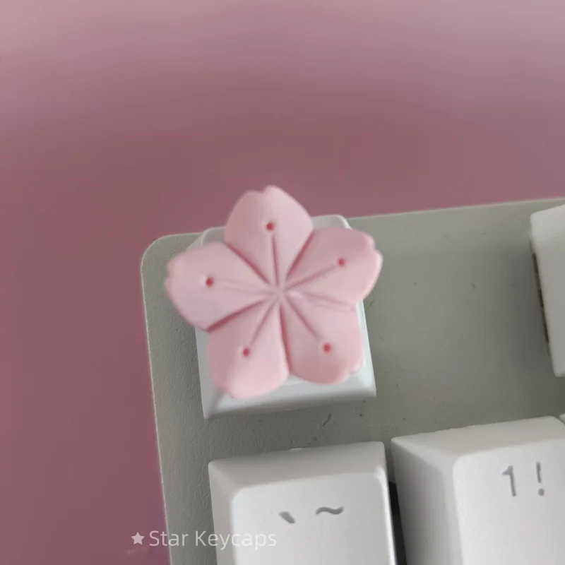 Pink Sakura Artisan Keyboard Keycaps - Custom Flower Design