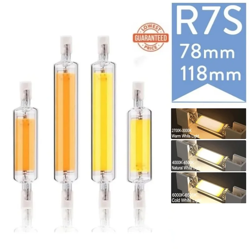 LED R7s COB Glass Tube High Power 118mm J118 78mm J78 COB Light Bulb AC1110V 120V 130V 220V 230V 240V Home Replace Halogen Lamp