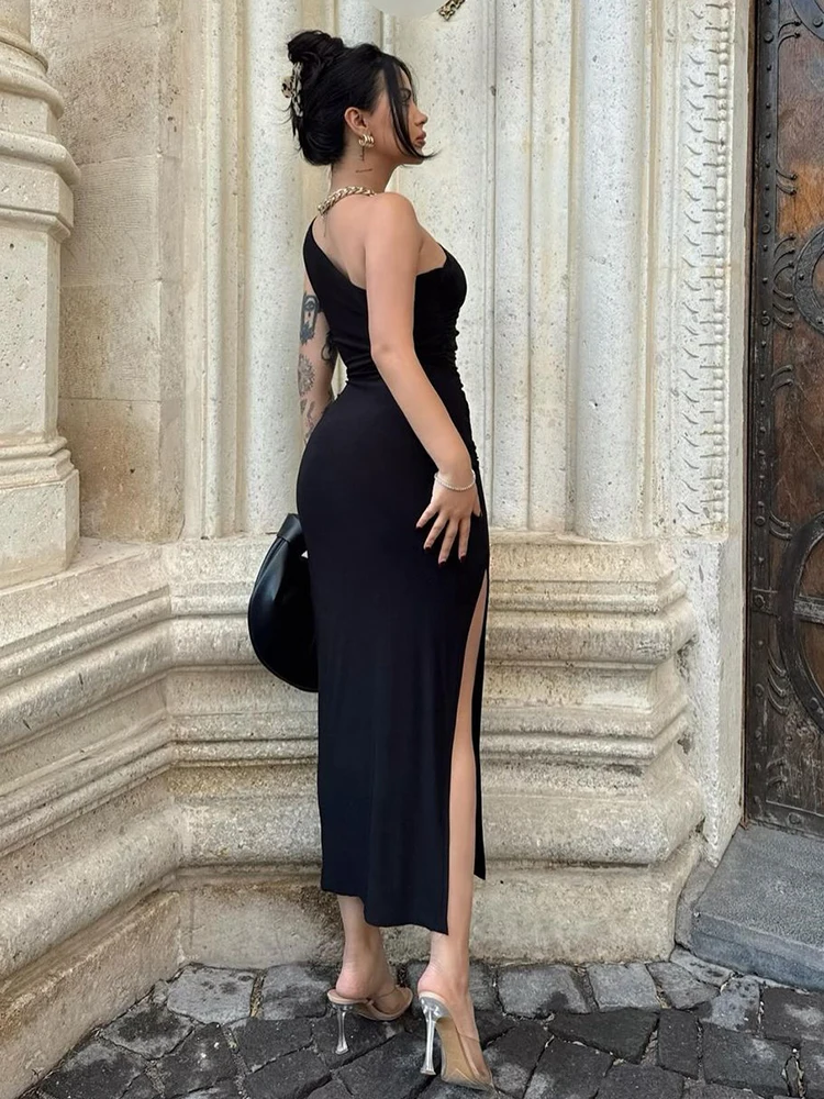 Summer Black New Dress Women Fashion Sexy Split Sleeveless Backless Slim Maxi Dress Female Casual Club Elegant Lady Party Dress