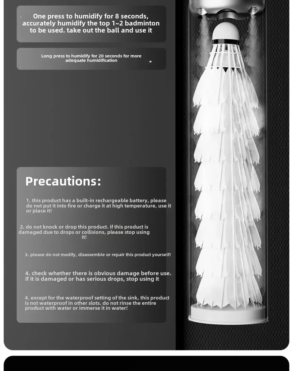 Portable Badminton Shuttlecock Steamer Humidifier urable Ball Tube Storage with Spray Function for Enhanced Durability