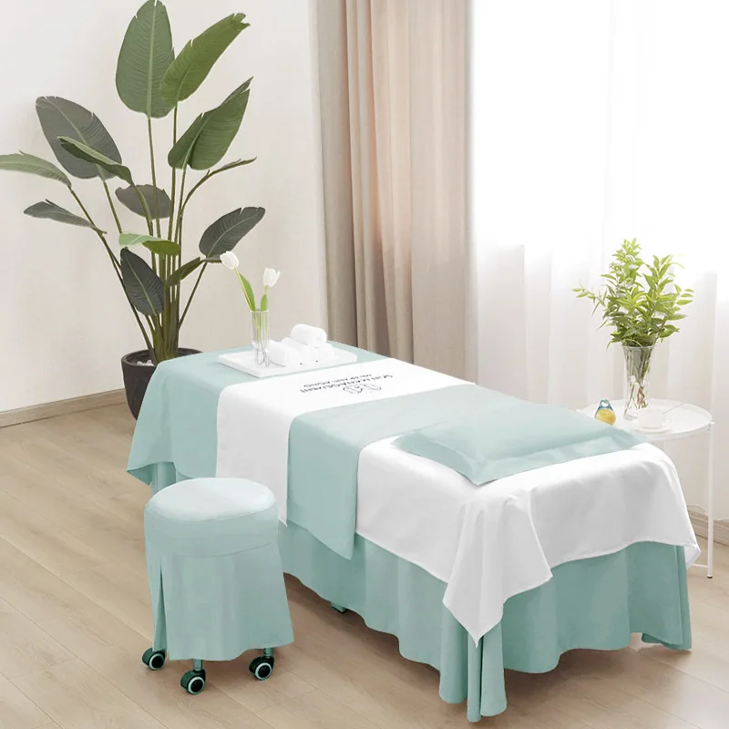 4pcs Luxury Beauty Salon Bedding Sets Massage Spa Bed Sheets Stoolcover Pillowcase Duvet Cover Sets High Quality