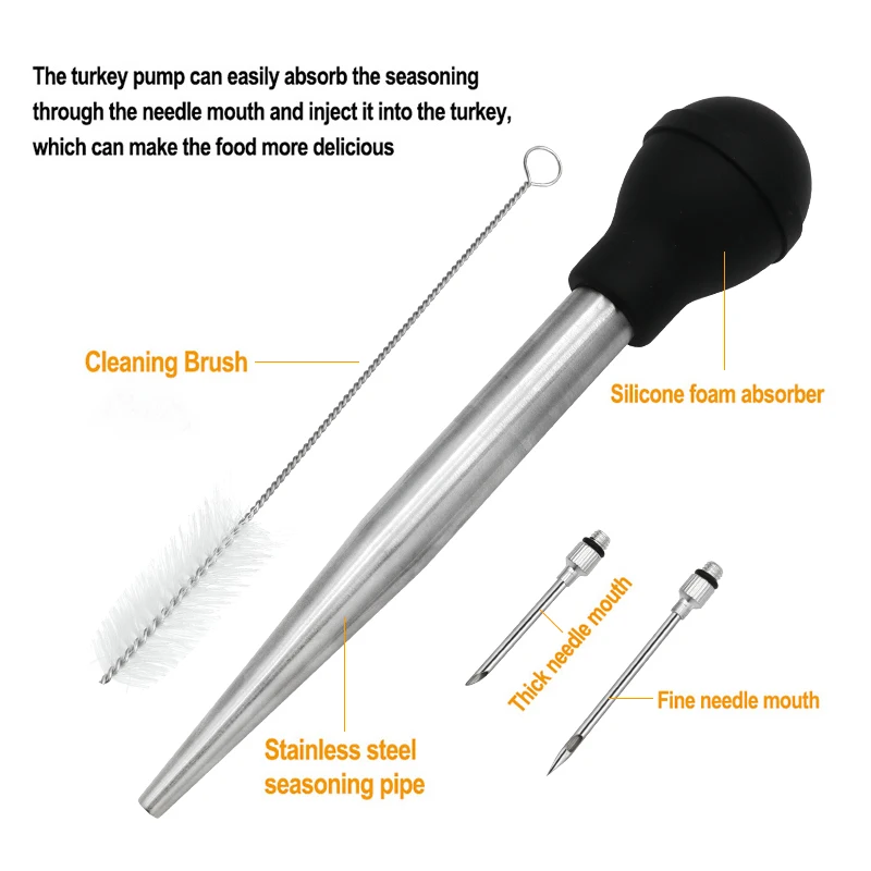BBQ Meat Syringe Marinade Injector with Stainless Steel Needles Brush bbq grill accessories