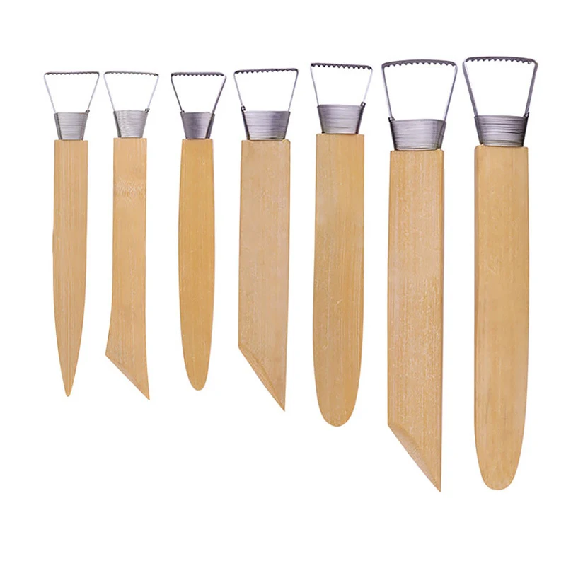 

Wood Handle Pottery Clay Sculpting Tool Bamboo Toothed Modeling Sculpture Craft Tools Ceramic Handle Scraper Set Modeling Tools