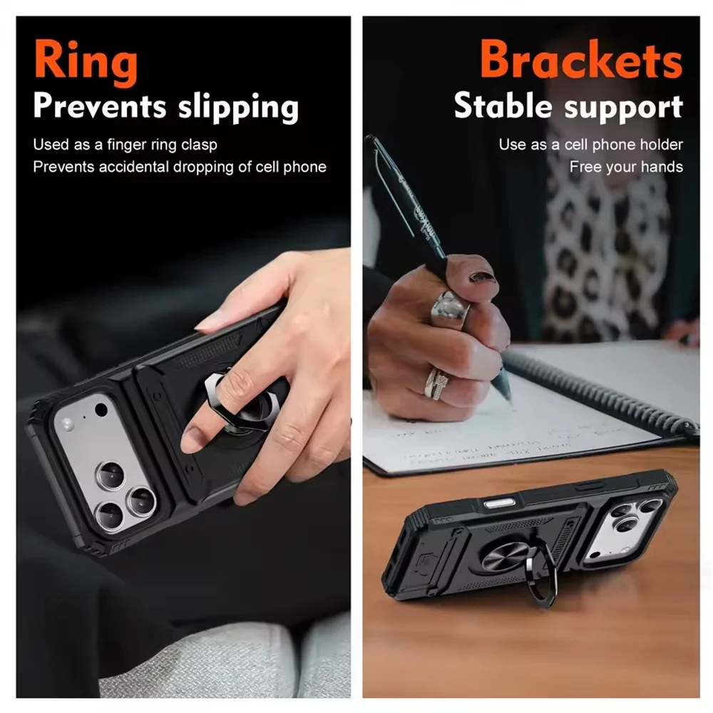 Heavy Duty Magnetic Rotating Ring Holder Phone Case with Anti-Drop Wallet Protection Cover