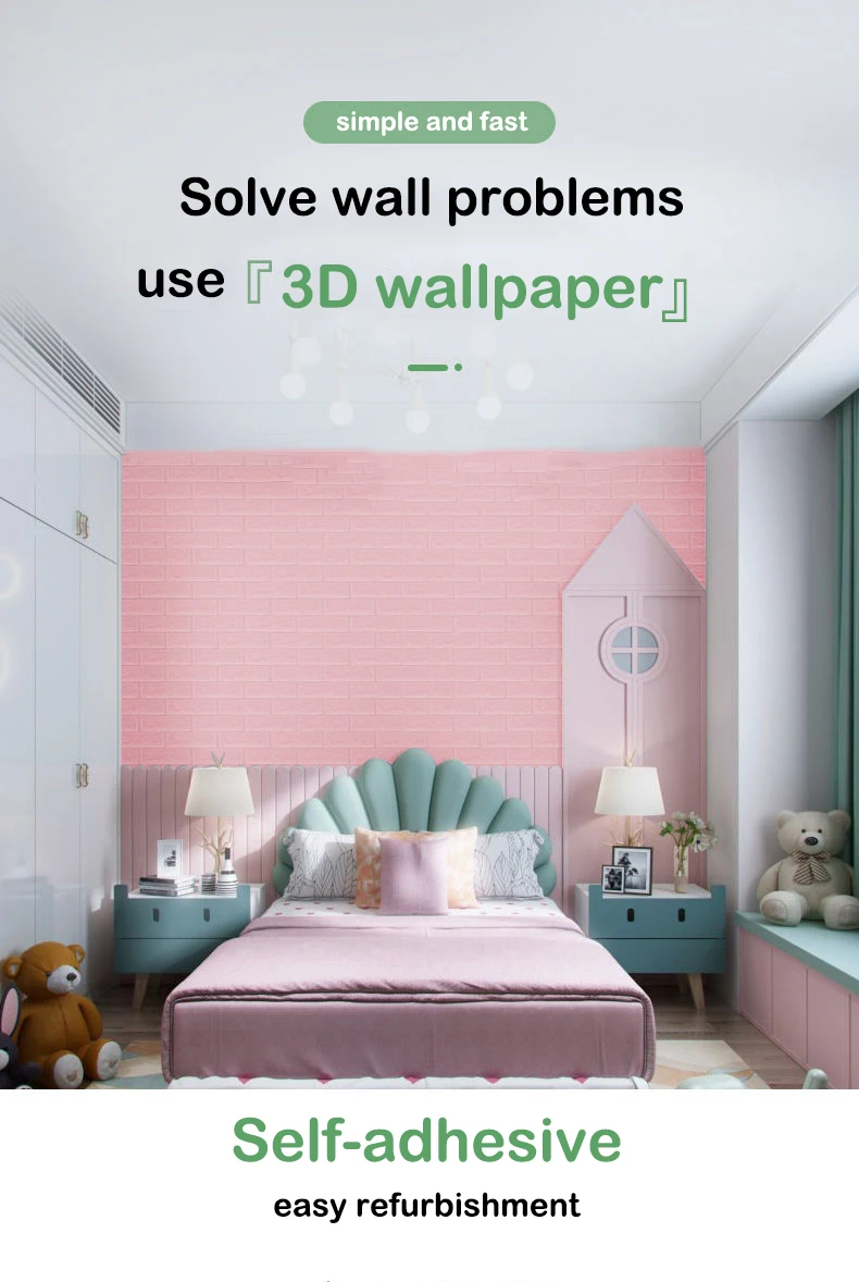 Description Picture 4 of item70cm*1m 3D Brick Pattern Wall Panels Wallpaper DIY Waterproof for Living Room Bedroom Kitchen Background Wall Decoration