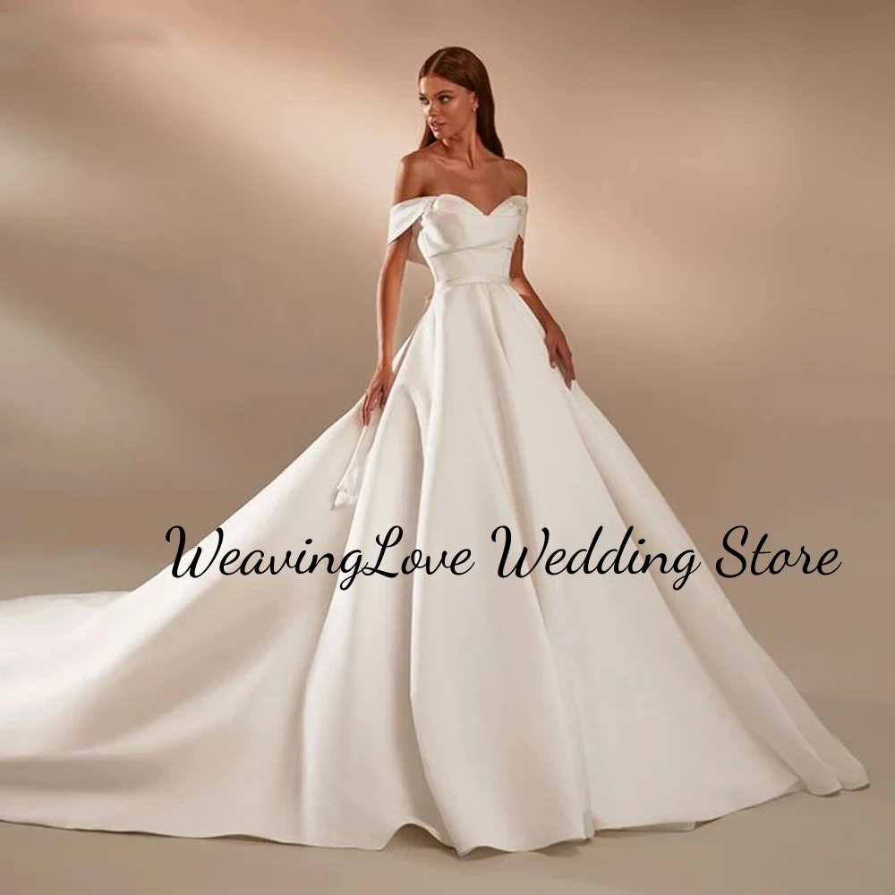 

Elegant Ruffle Satin Wedding Dresses For Bride 2023 Off Shouder Court Luxury Vestidos Elegantes Feminino Vestidos De Noiva
