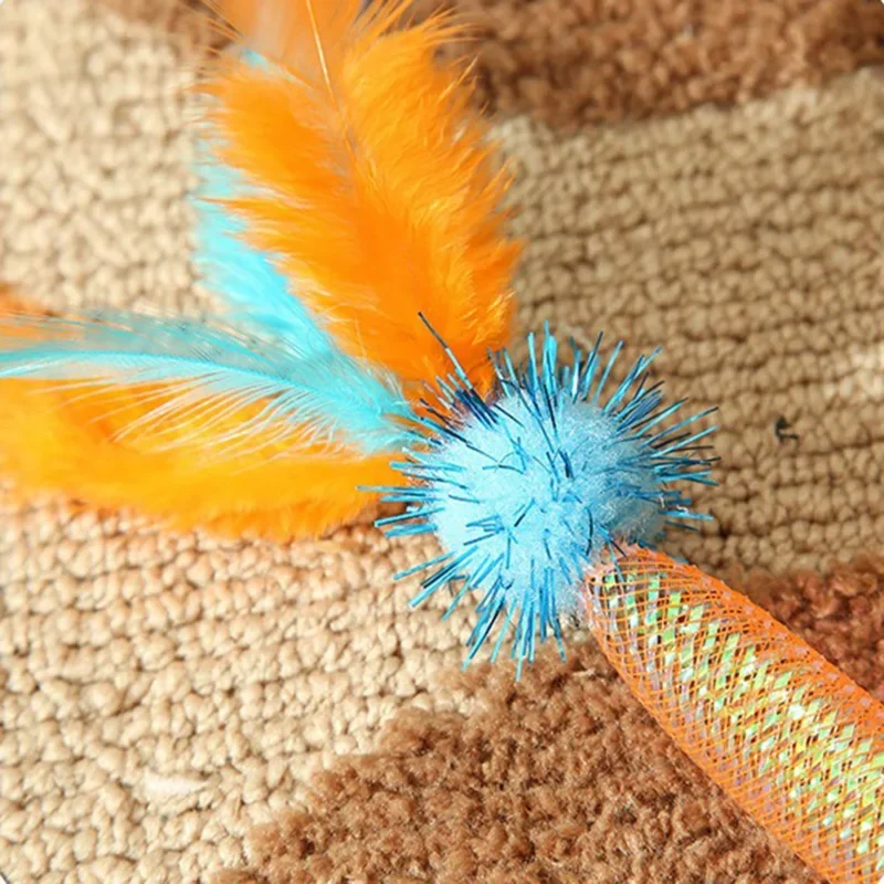 3PCS Funny Interactive Cat Toy with Feathers & Bells Catnip Elastic Rope for Kitten Play Chase Exercise Cat Toy Supplies