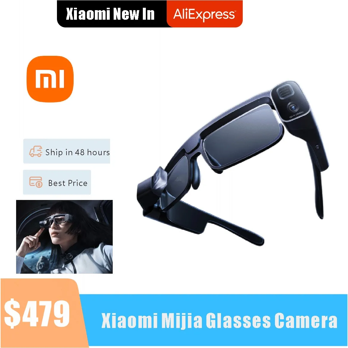 

Xiaomi Glasses Camera Mini Cam 1X-15X Hybrid Zoom AR Optical Display System HAF Tracking Built-in Storage With Mijia Glasses App