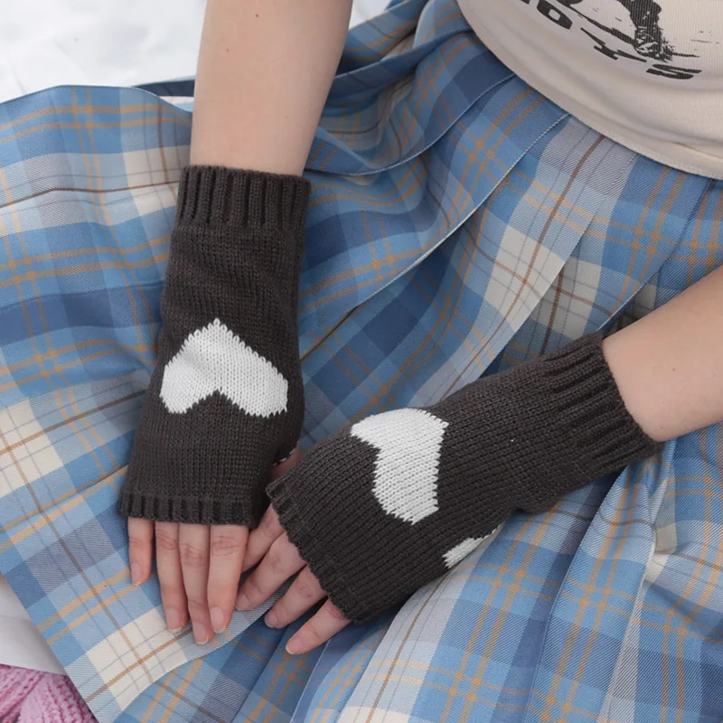 Knitted Half Finger Gloves Women's Warm Soft Winter Mittens for Girl Guantes Y2K Sleeve Girls Lolita Goth Fingerless Gloves