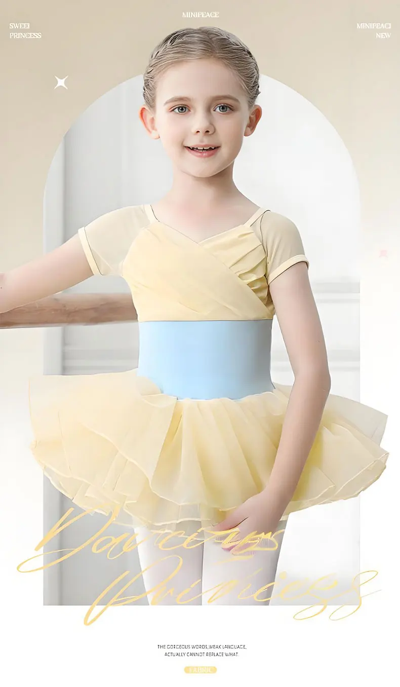Ballettkleid, Kinder-Gymnastikanzug, Sommer-Übungsoutfit für Mädchen, kurzärmeliges Bandeau, chinesischer Tanz – Detail 1