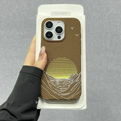 Luxury Slim Carbon Fiber Pattern Hard Armor Phone Case - Shockproof Protection Bumper Cover - iPhone 15 (Brown)