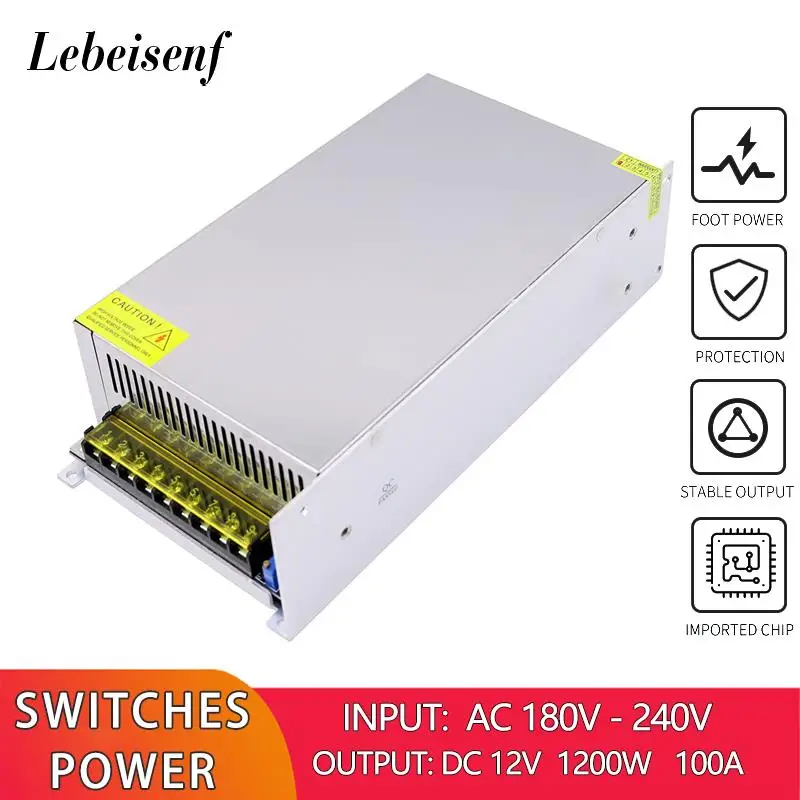 Conversor ac dc Poderoso 12v 1200w Fonte de Alimentação Comutada 110 220v ac a dc 100a Adaptador de Transformador de Iluminação Led Smps de Alta Potência Ideal para Cenários Comerciais e Decorativos
