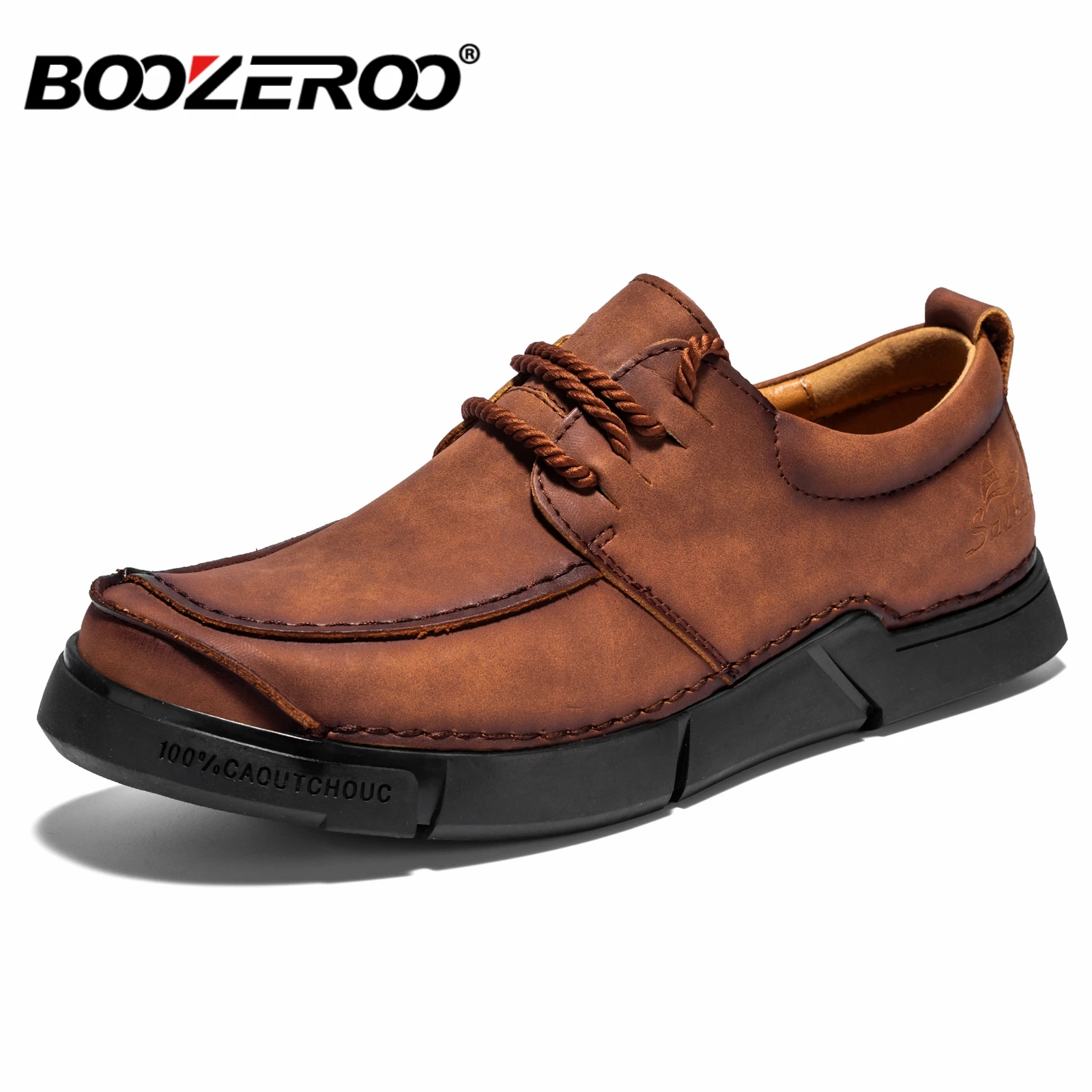 

BOOZEROO Men's Fashion Handmade Casual Shoes Non Slip Wear Resistant Leather Shoes Soft Loafers Breathable Business Shoes