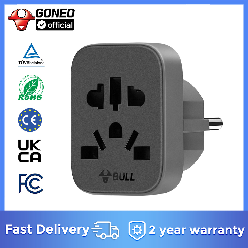 Goneo Safety EU Standard Adapter with EU US UK AU Socket for International Travel, Home Appliances, Business and Study