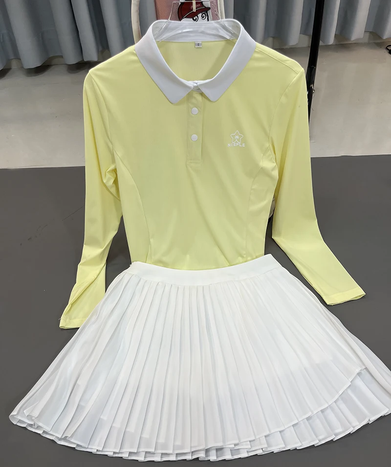 Autumn New Long Sleeved Women's Decoration Height Quality Versatile Fashion Pleated Skirt Outdoor Leisure Sports Tennis Suit