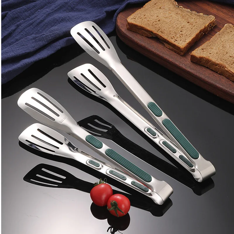Food Tongs Stainless Steel Kitchen Tongs Meat Salad Steak Food Clip Long Handle Non-slip BBQ Cooking Kitchen Utensils