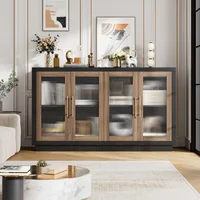 Buffet Cabinet with Storage, 55.1" Large Sideboard Buffet Cabinet, Modern Sideboard Kitchen Cabinet with 4 Fluted Glass Doors 1