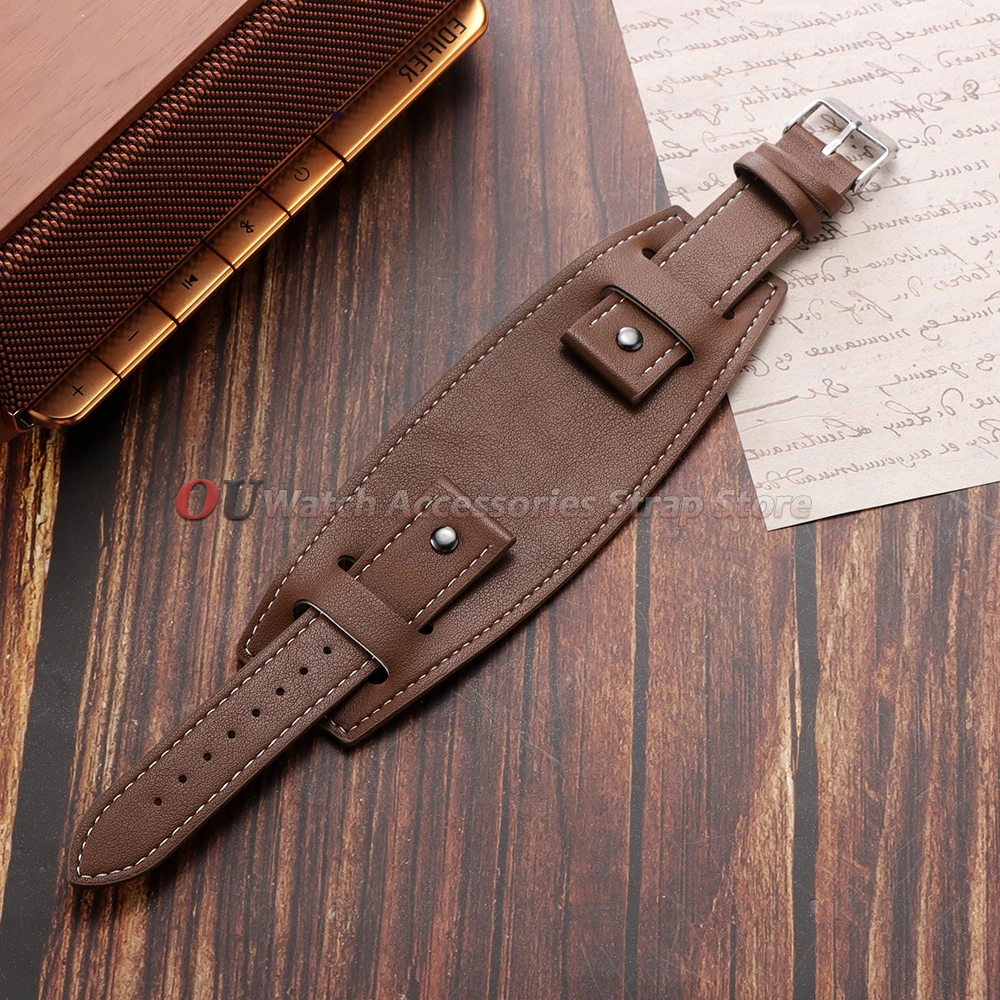 Vintage Cowhide Cuff Watch Band Bracelet in Deep Brown, Black, and Light Brown