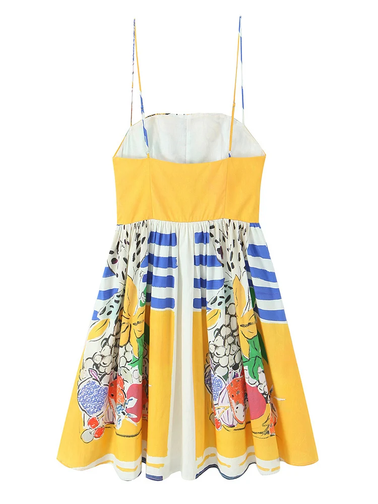 TFMLN Women's Casual Fruit Print Suspender Dress Summer Sleeveless Backless High Waist Sling Beach Vacation Short Dress Female