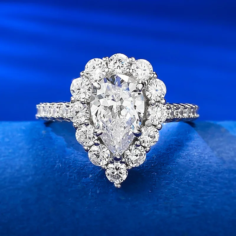 

S925 Silver 6 * 9mm Pear shaped Droplet Pure Silver Ring Wholesale for Women