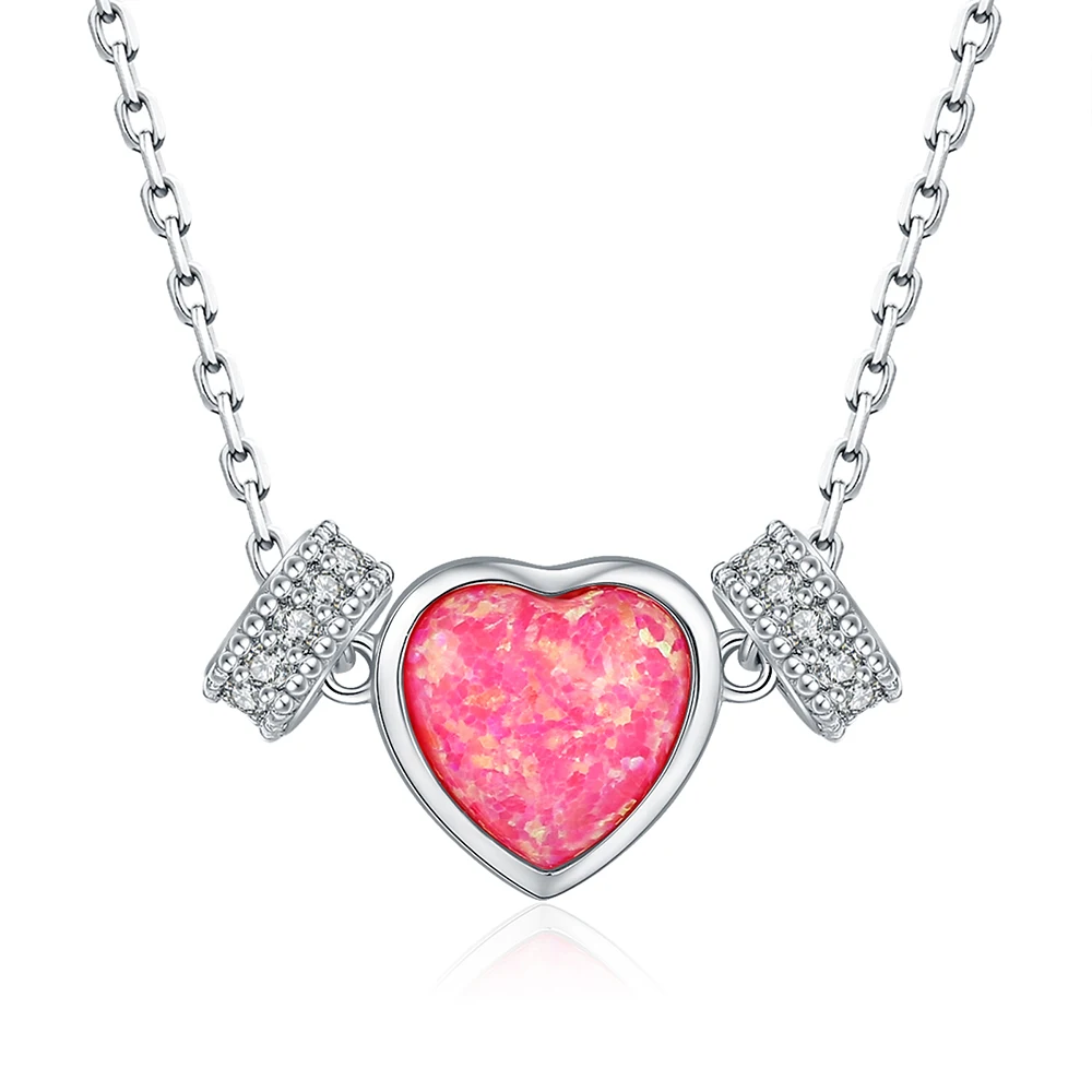 

Ожерелье из стерлингового серебра 925 пробы с розовым опалом и сердечком, подвеска с полыми сердечками, простое изящное ювелирное изделие, подарок на день рождения для женщин и девочек-подростков