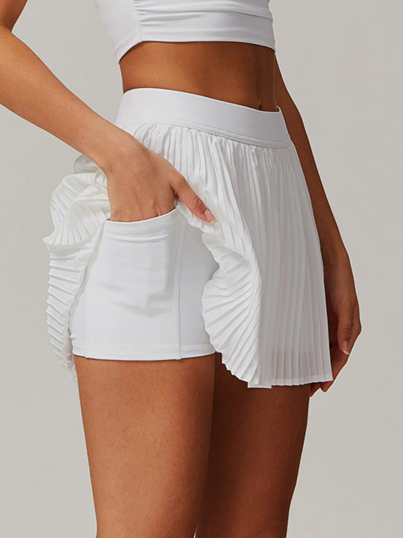 Yoga Pleated Skirt Anti-peek Design Women's Sports Tennis Short Skirt Solid Color High Waist Slimming Outdoor Gym Fitness 8782