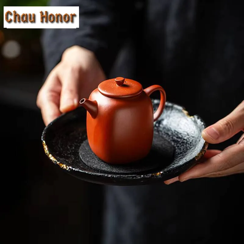 Retro Lacquer Craft Series Pot Bearing Holder Retro Dry Brew Table Tea Tray Cup Mats Refreshment Fruit Plate Tea Ceremony Craft