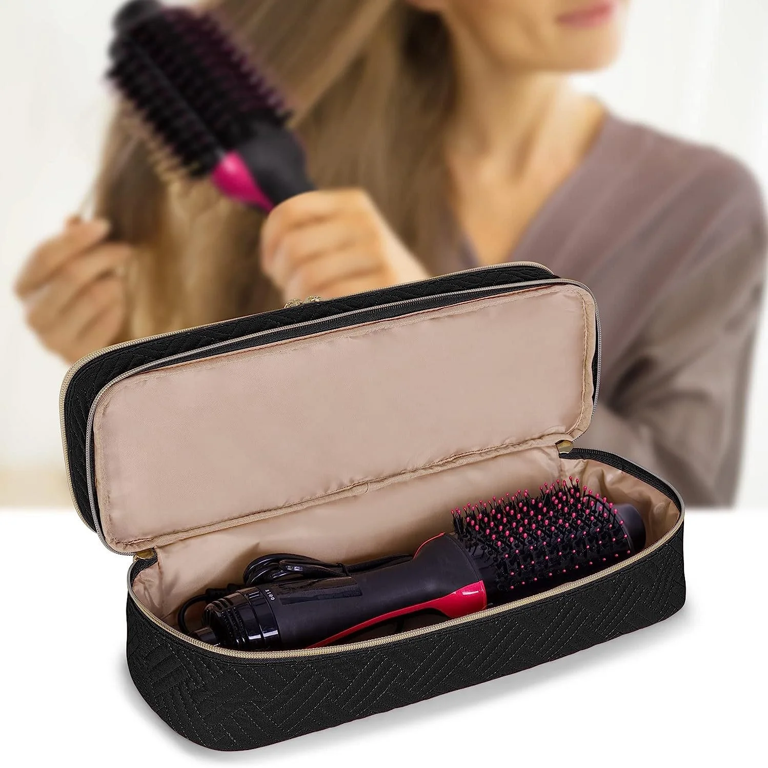 Estojo de transporte de camada dupla aplicável ao secador de cabelo Revlon One-Step, bolsa de viagem para volumizador de cabelo/Styler (somente bolsa)