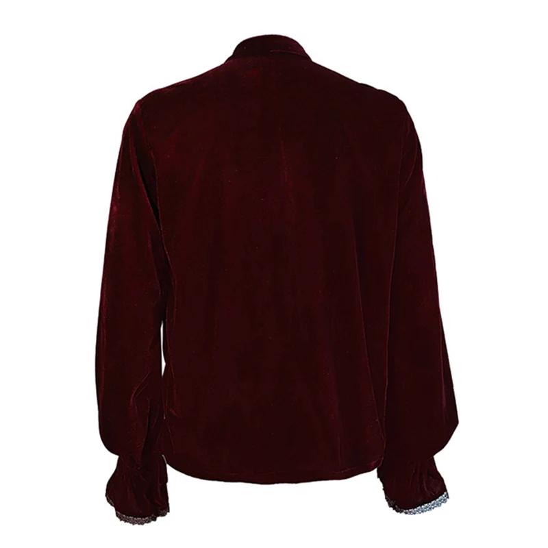 Men's Red Lace Up Ruffle Collar Shirt