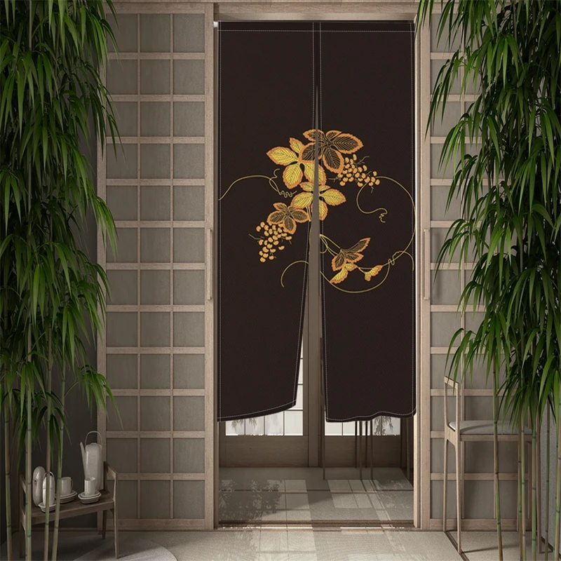 Golden Dragon Flowers Door Curtain Dining Room Kitchen Black Door Curt