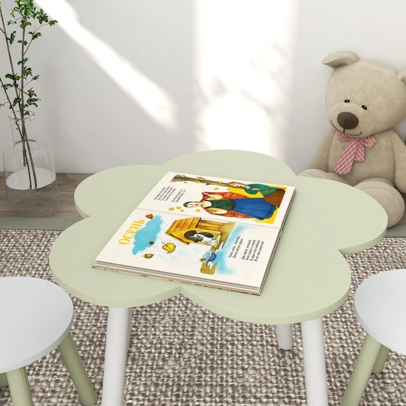 Children's Table and Chair Table with 2 Chairs for Children 2-5 Years with Flower Shaped Table Ø59x50 cm and Chairs Ø28x26 cm 4