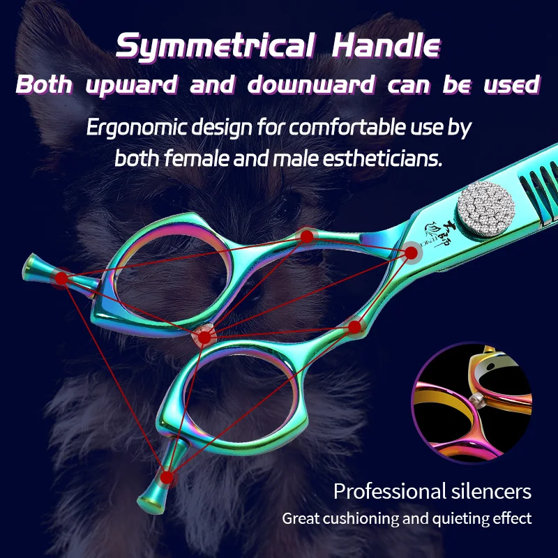 Dog Grooming Shears dog grooming scissors 7.0/7.25/7.5 Inch JP440C Colorful Curved Thinning Chunker Scissors Dog Face Body