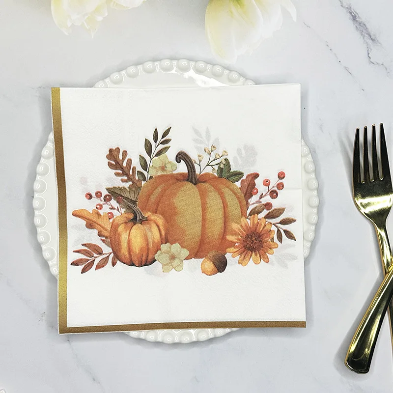 Pumpkin Gold Trimmed Colourful Napkins Halloween Ambiance Paper Placemats Thanksgiving Party Paper Butterfly Bart