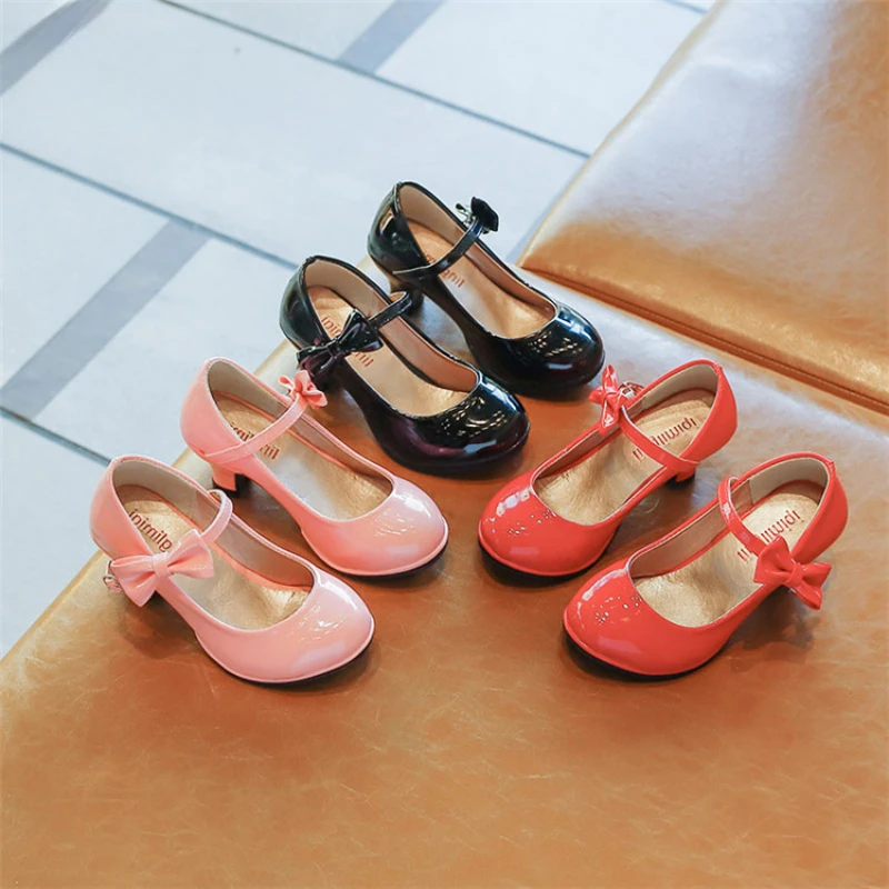 Girl's High Heel Leather Shoes for Spring Autumn School Performance Kids Fashion Causal Princess Dress