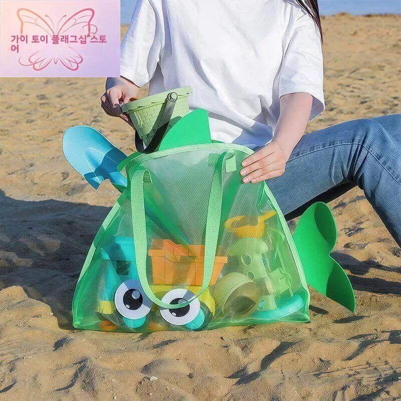여름 신상품 대형 아이즈 비치백 나일론 메쉬 핸드헬드 수영복 보관 가방 해변 장난감 정리 커버 비치백