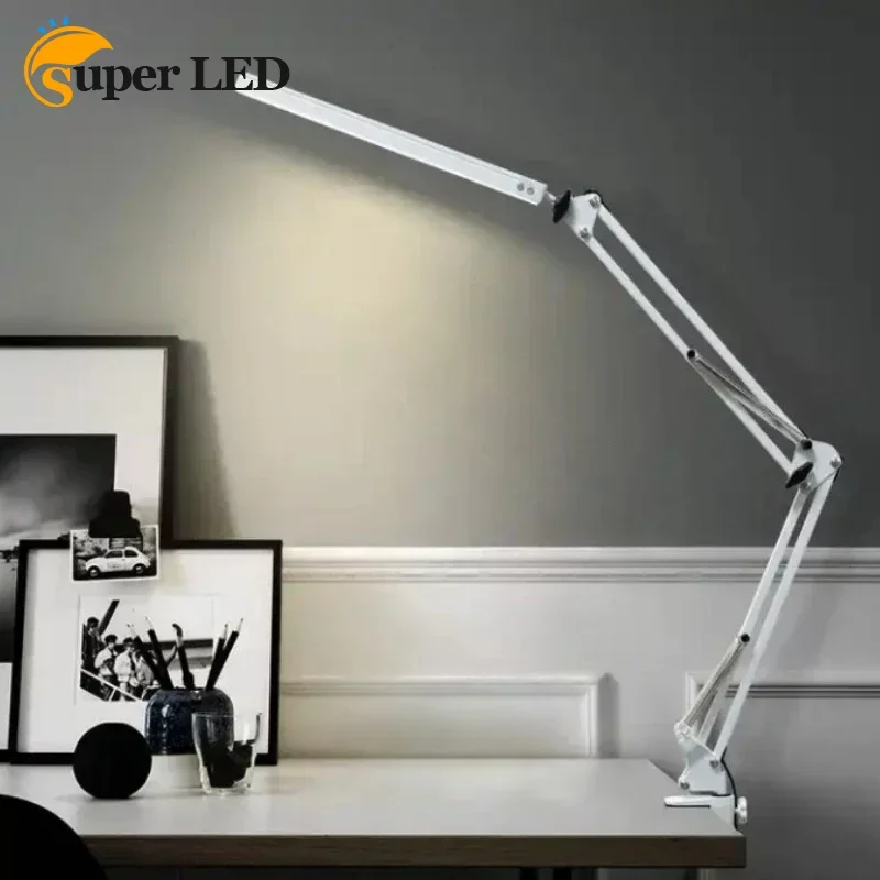 

Creative Modern Reading Working Led Desk Lamp Folding Long Swing Arm Nail Beauty Desk Lamp with Metal Clamp