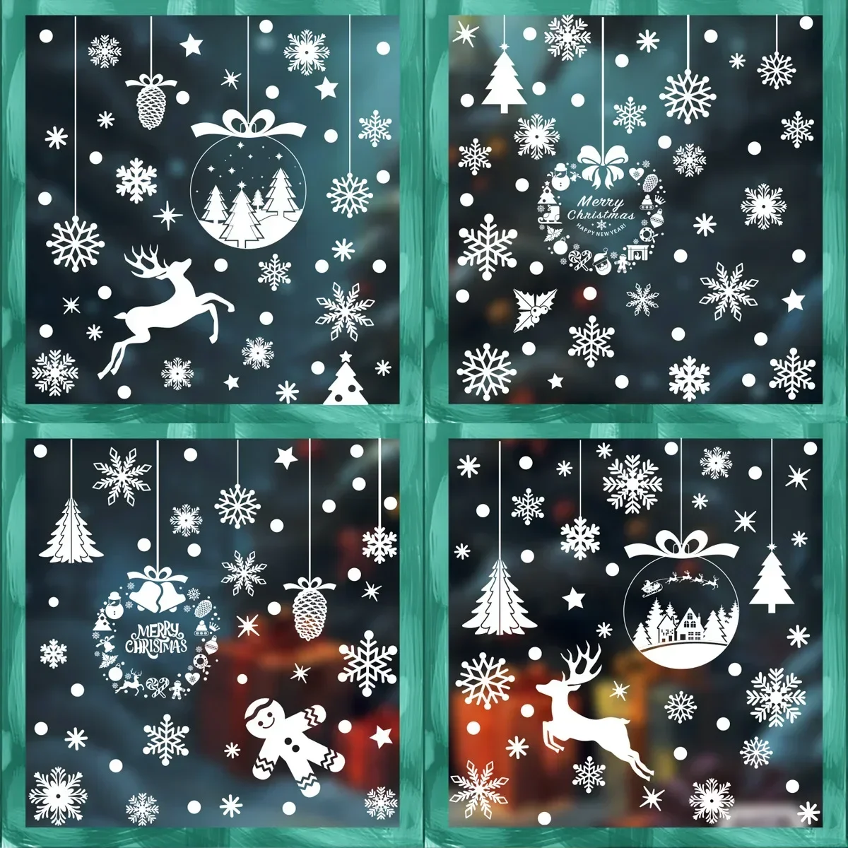 Christmas Static Clings Glass Films Elk White Snowflake Window Sticker Xmas Decorative Films Merry Christmas Decor For Home
