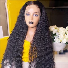 

26Inch 180%Density Natural Black Soft Kinky Curly Long Glueless Lace Front Wig High temperature With Baby Hair For Women