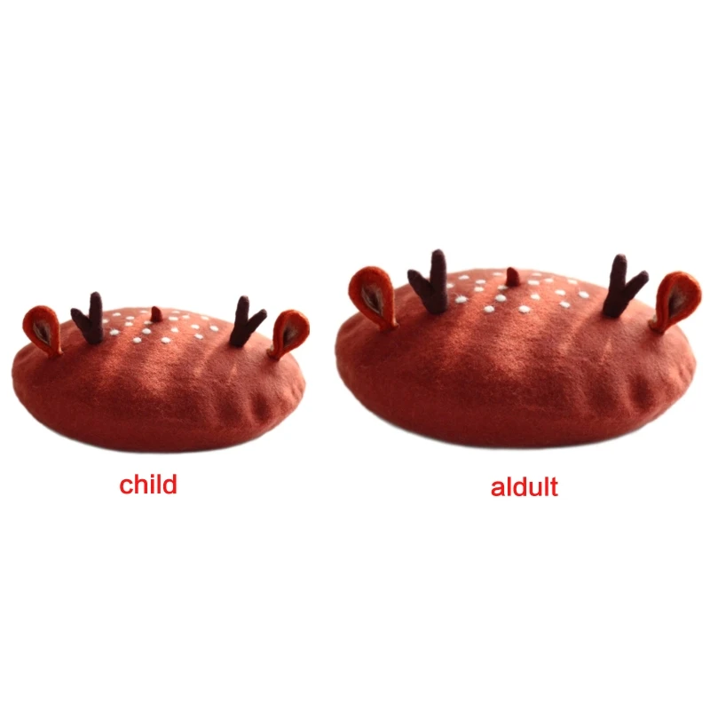 

Винтажная шапка художника с рогами и ушами, берет для родителей и детей, теплая зимняя шапка на Рождество