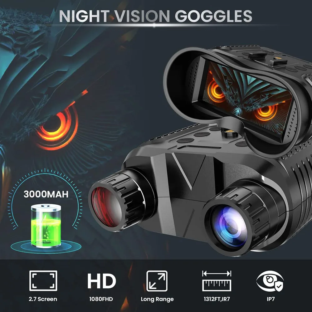 Occhiali per la visione notturna regolabili, Dispositivo binocolo for visione notturna 4K 800m Full Dark 8W infrarossi 10x occhiali telescopio digitale for caccia campeggio registrazione video per l'o