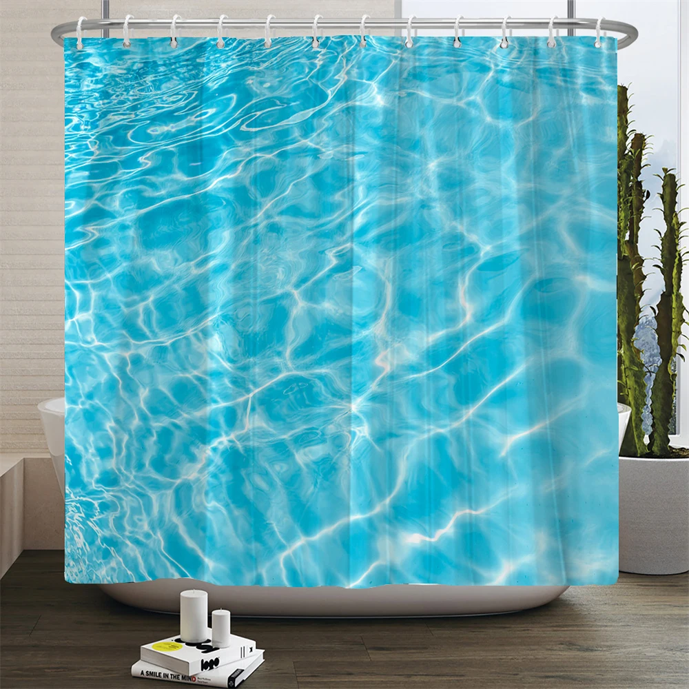 

Blue Ocean Seawater Ripple Shower Curtain Simple Bathroom Curtains for Waterproof Polyester Bathroom Accessories Bath Curtain