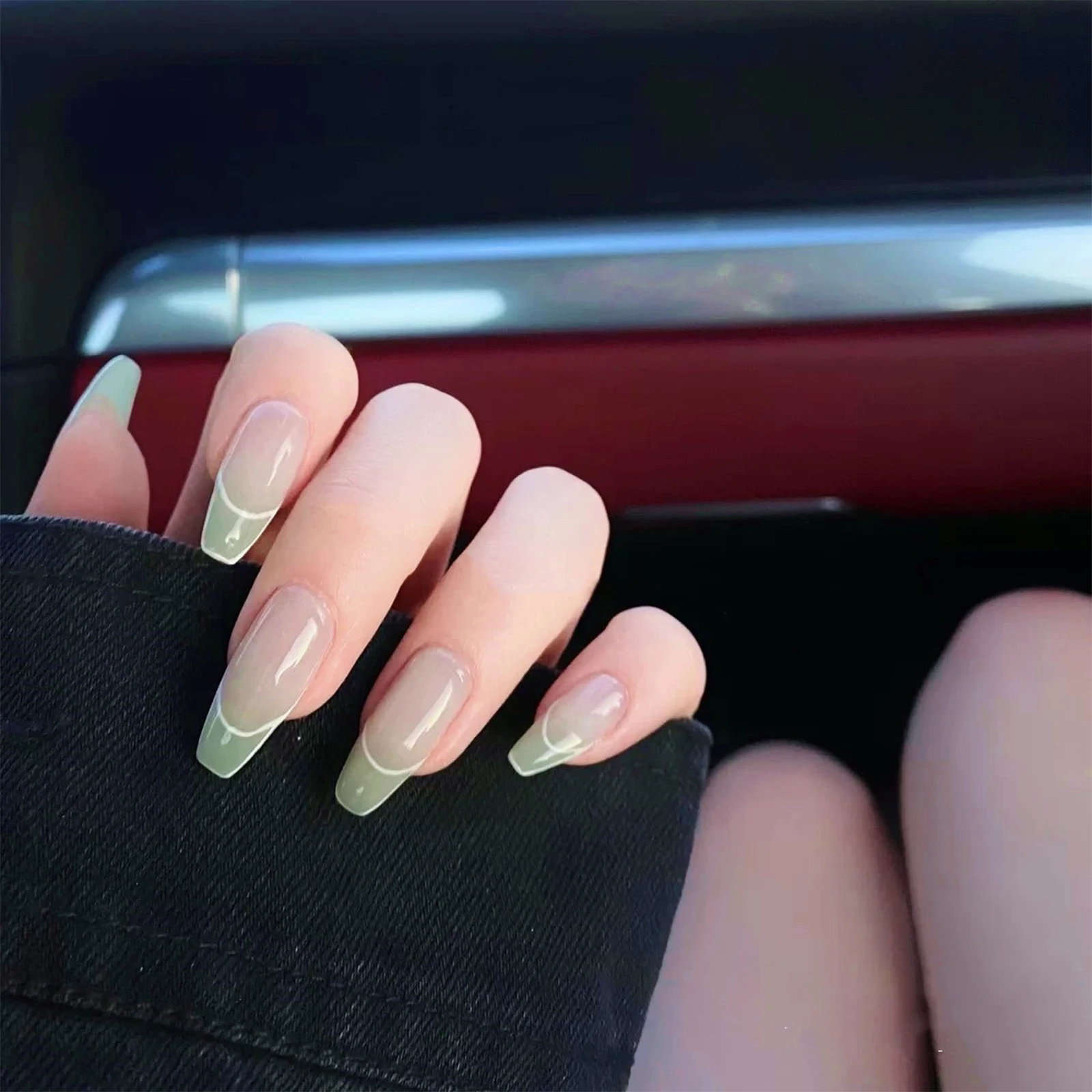Wearable Square Head Fake Nails Detachable Summer Green Butterfly Pattern  Design False Nails Full Cover Nail Tips Press On Nails - False Nails -  AliExpress