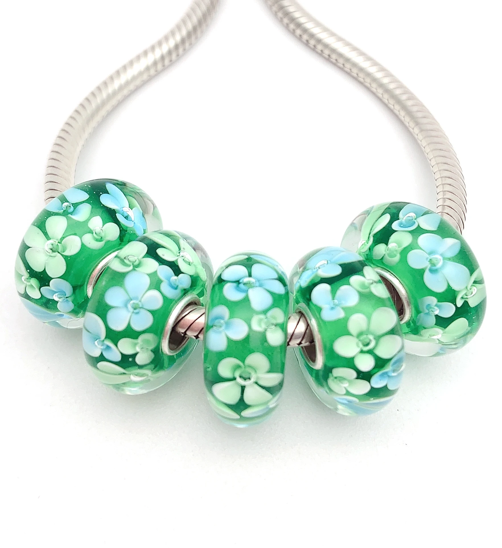 

JGWGT11 5X 100% S925 Sterling Silver Beads Murano GlassBeads Fit European Charms Bracelet DIY Jewelry LampWork Handmade