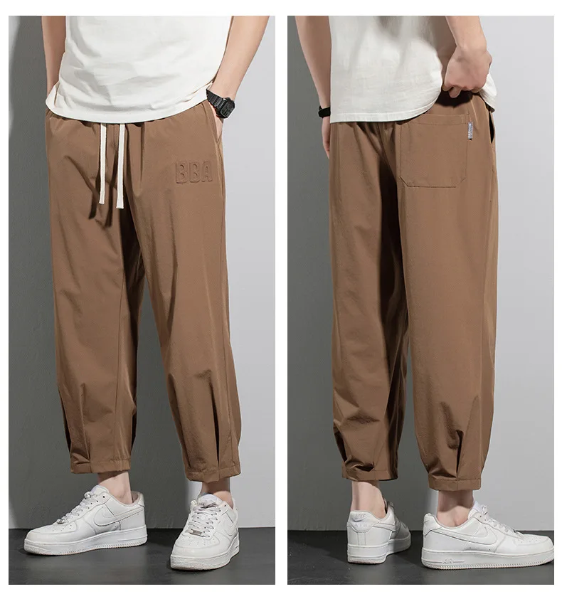 여름 남성 캐주얼 바지 발목 길이 플러스 사이즈, 루즈 한국 스타일 아이스 실크 통기성 바지, 8XL, 9XL