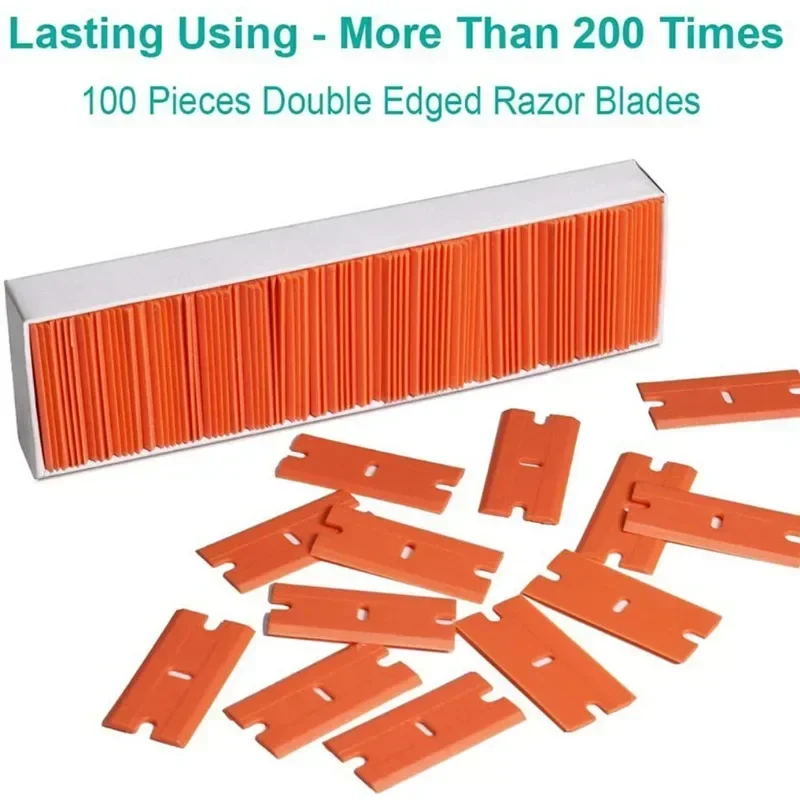 100 Pieces Two Cutting Plastic Razor Blade Label Clean Razor Glue Remover Window Glass Clean Scraper Car Wrap Sticker Squeegee 6